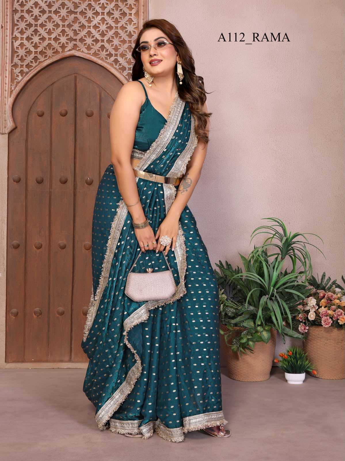 Satin Silk Designer Saree in Green