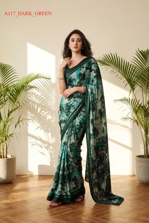 Satin Designer Saree in Green