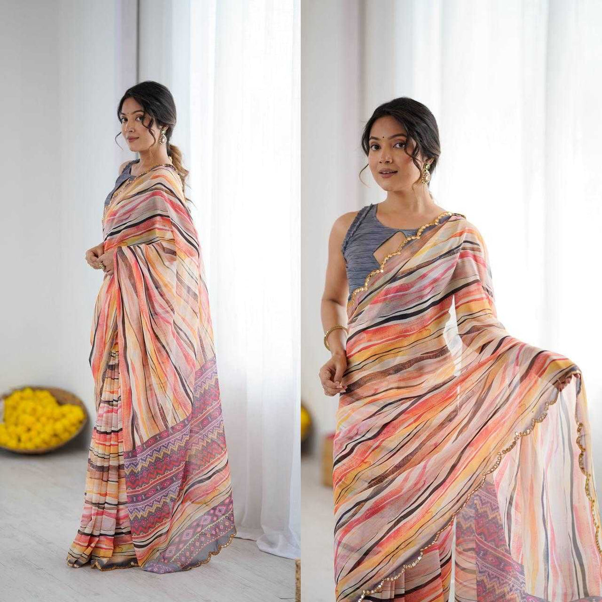 Georgette Printed Saree in Purple