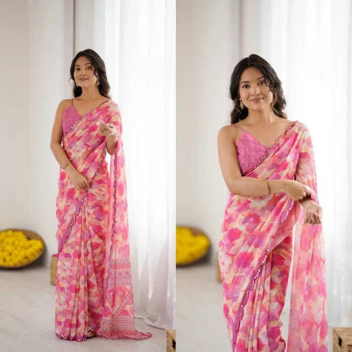 Georgette Printed Saree in Purple