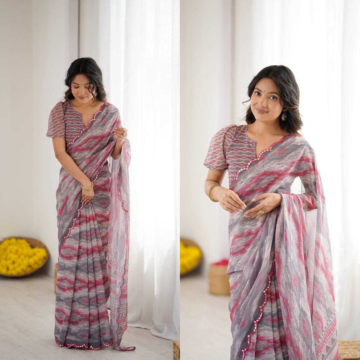 Georgette Printed Saree in Purple
