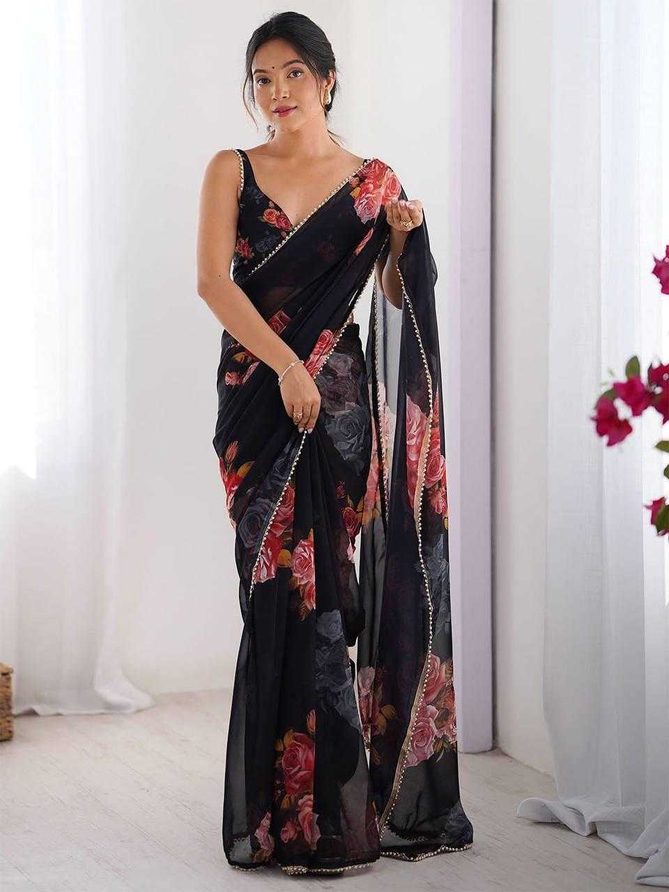 Georgette Printed Saree in Peach Orange
