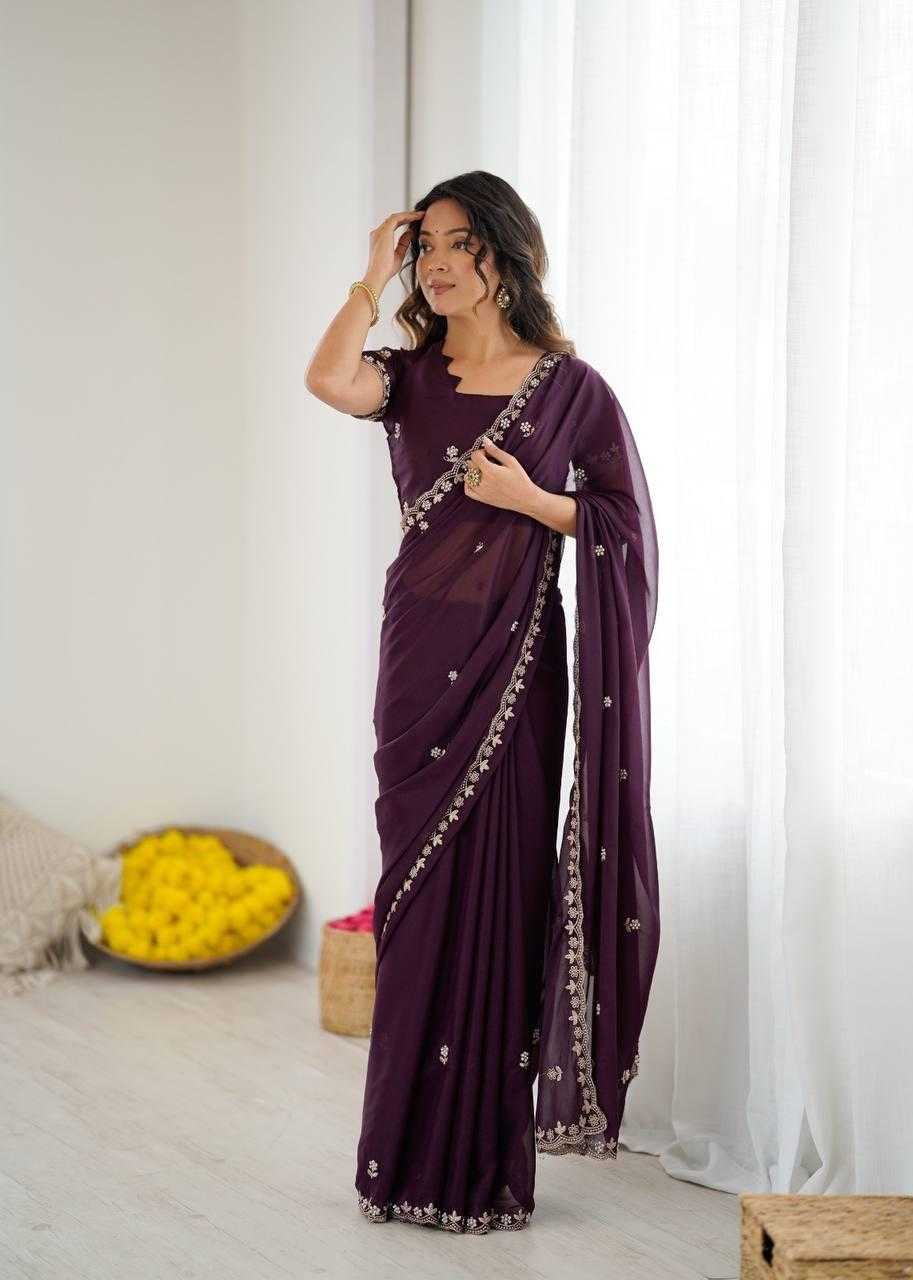 Georgette Designer Saree in Wine