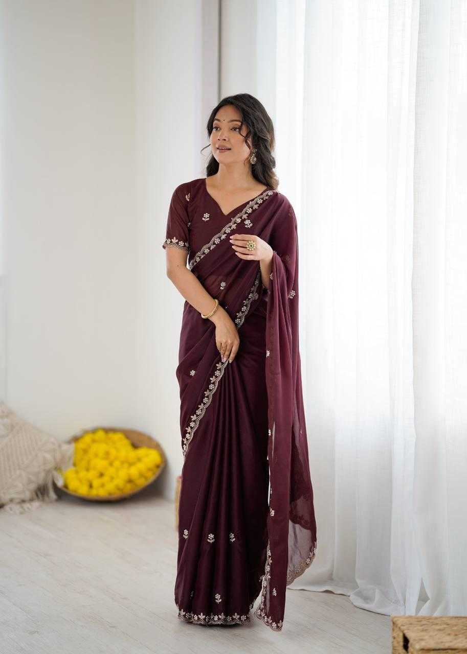 Georgette Designer Saree in Wine