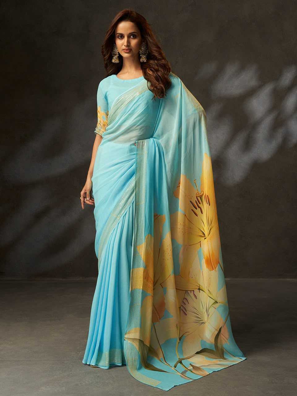 Georgette Designer Saree in Peach
