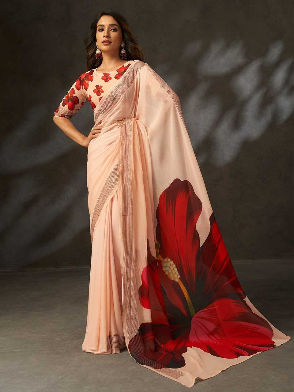 Georgette Designer Saree in Peach
