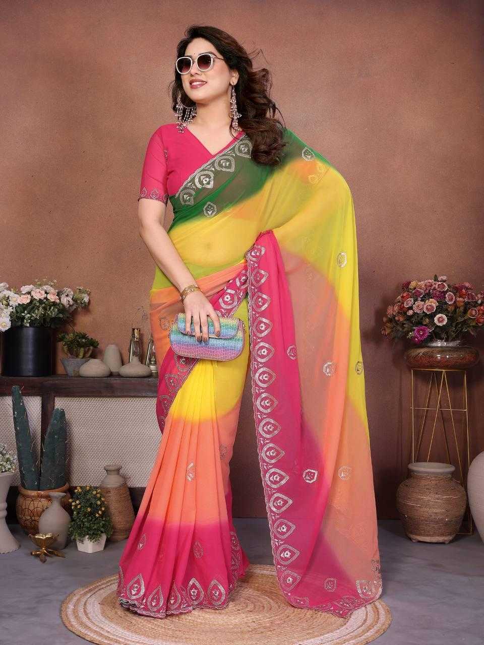 Georgette Saree in Yellow