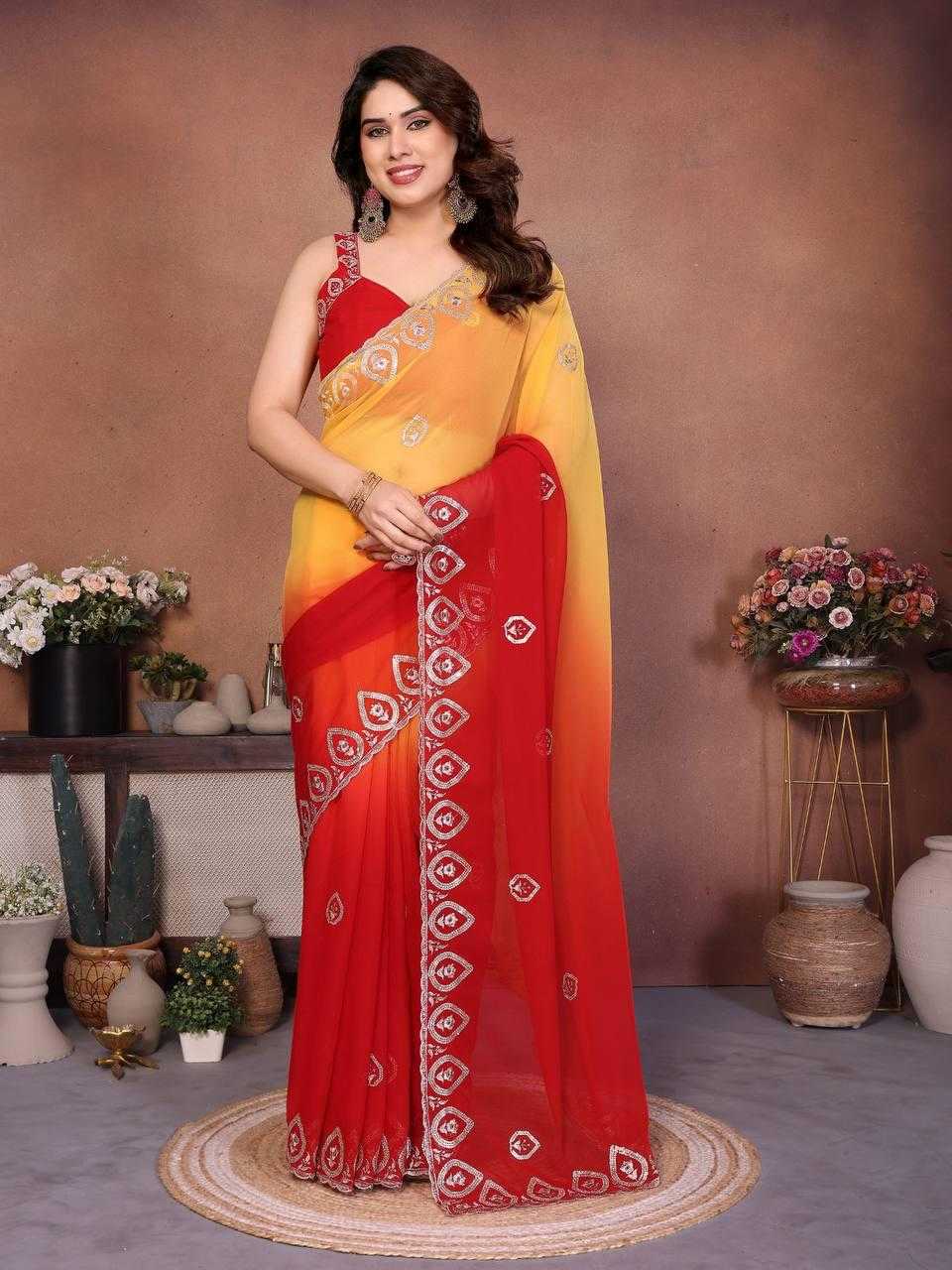 Georgette Saree in Yellow