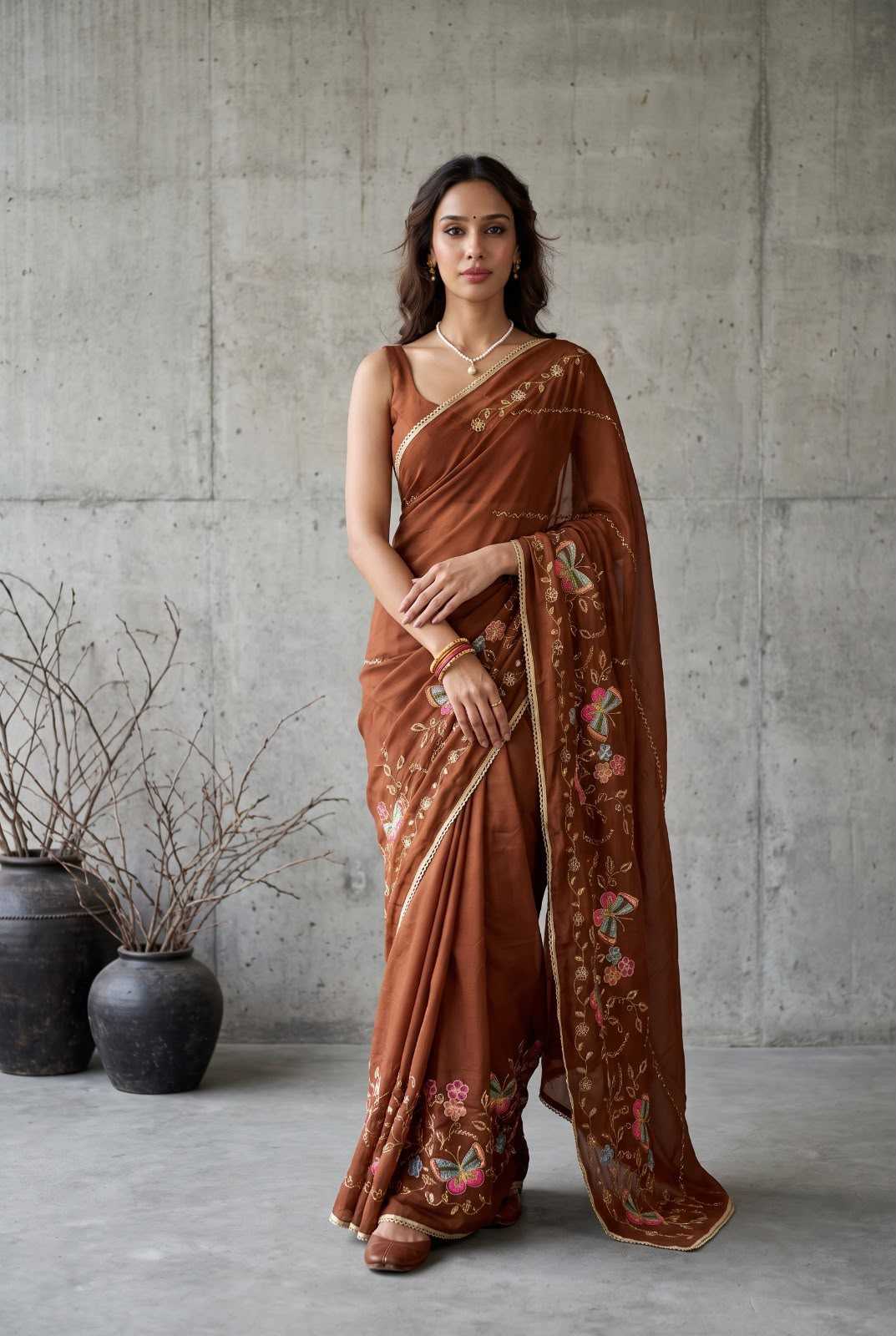 Georgette Designer Saree in Orange