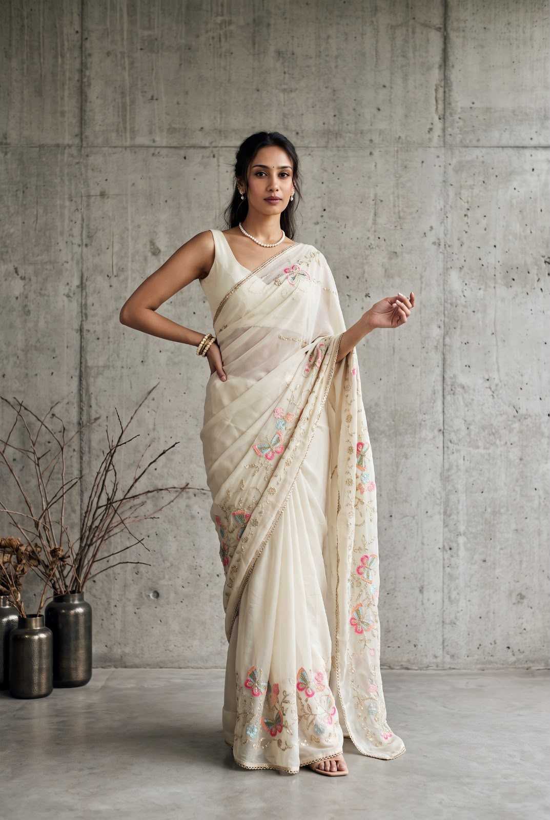 Georgette Designer Saree in Orange
