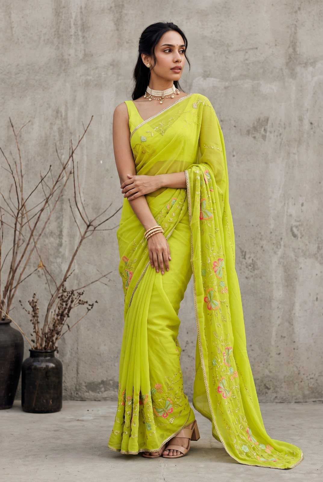 Georgette Designer Saree in Orange
