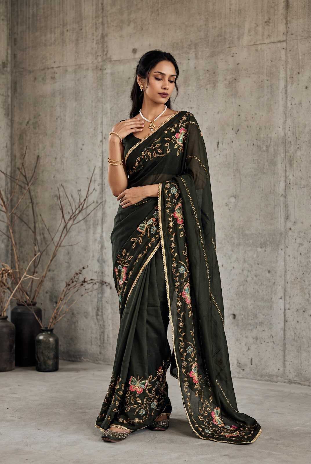 Georgette Designer Saree in Orange