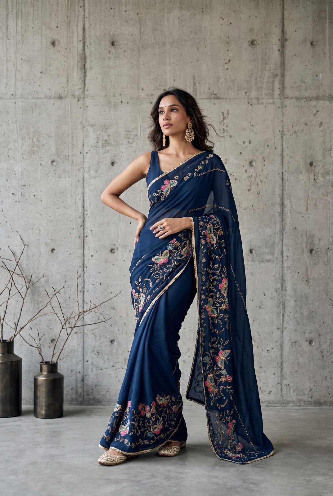 Georgette Designer Saree in Orange