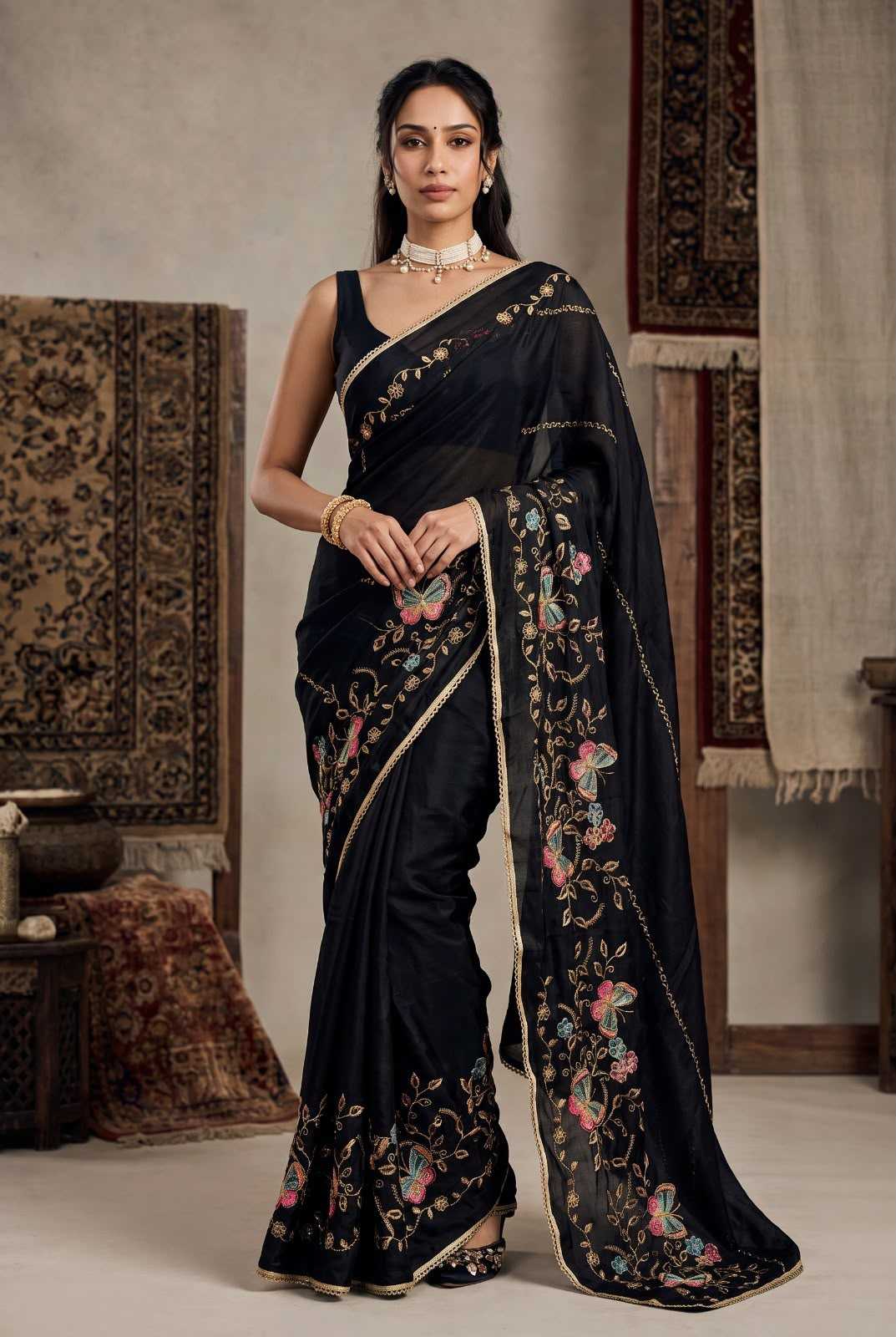 Georgette Designer Saree in Orange