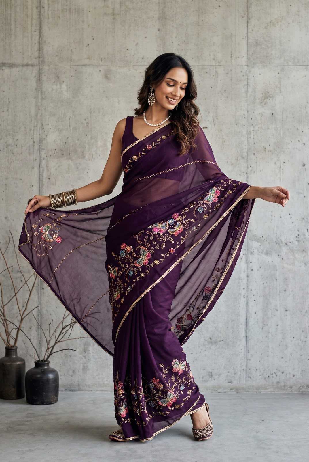 Georgette Designer Saree in Orange