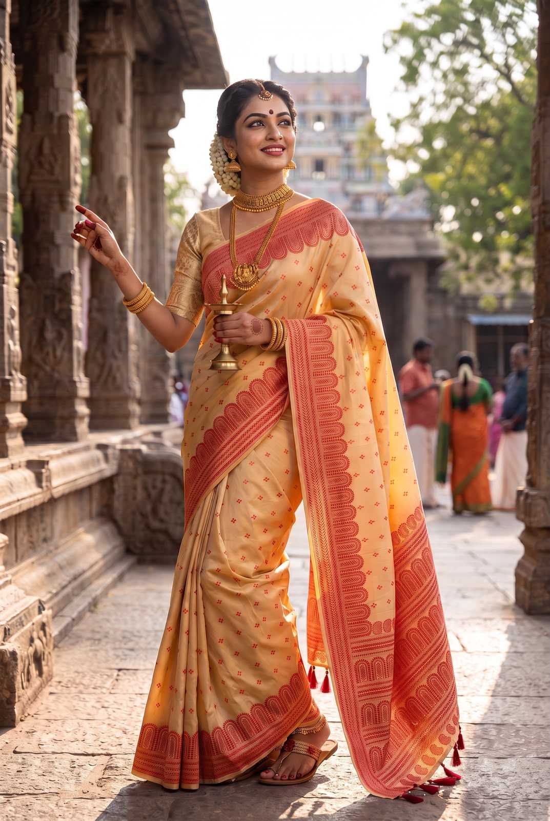 Durga Banarasi Soft Silk Saree in Cream