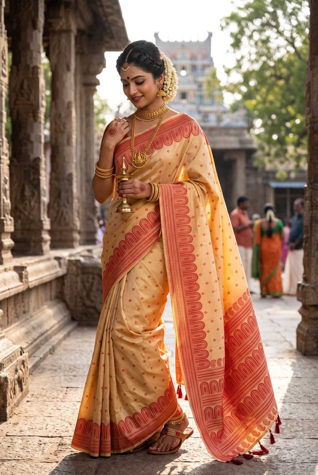 Durga Banarasi Soft Silk Saree in Cream