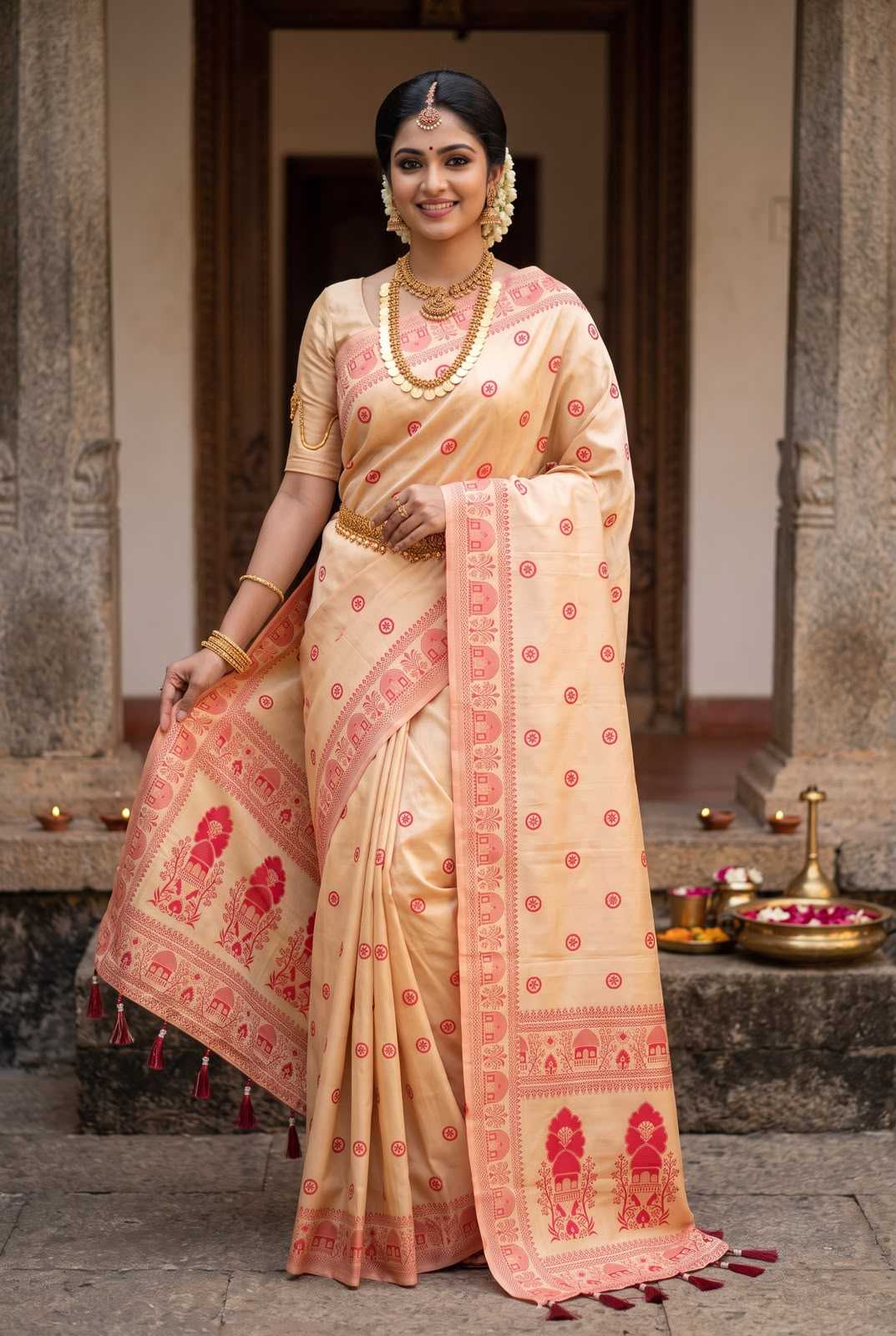 Durga Banarasi Soft Silk Saree in Cream