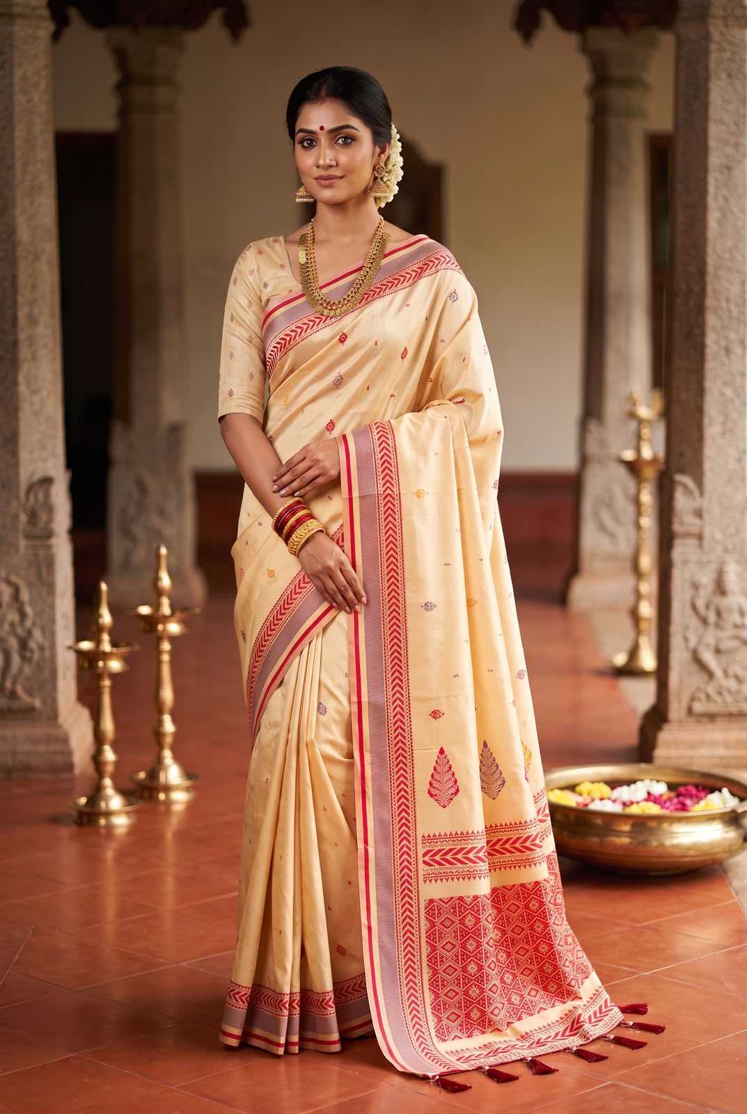 Durga Banarasi Soft Silk Saree in Cream