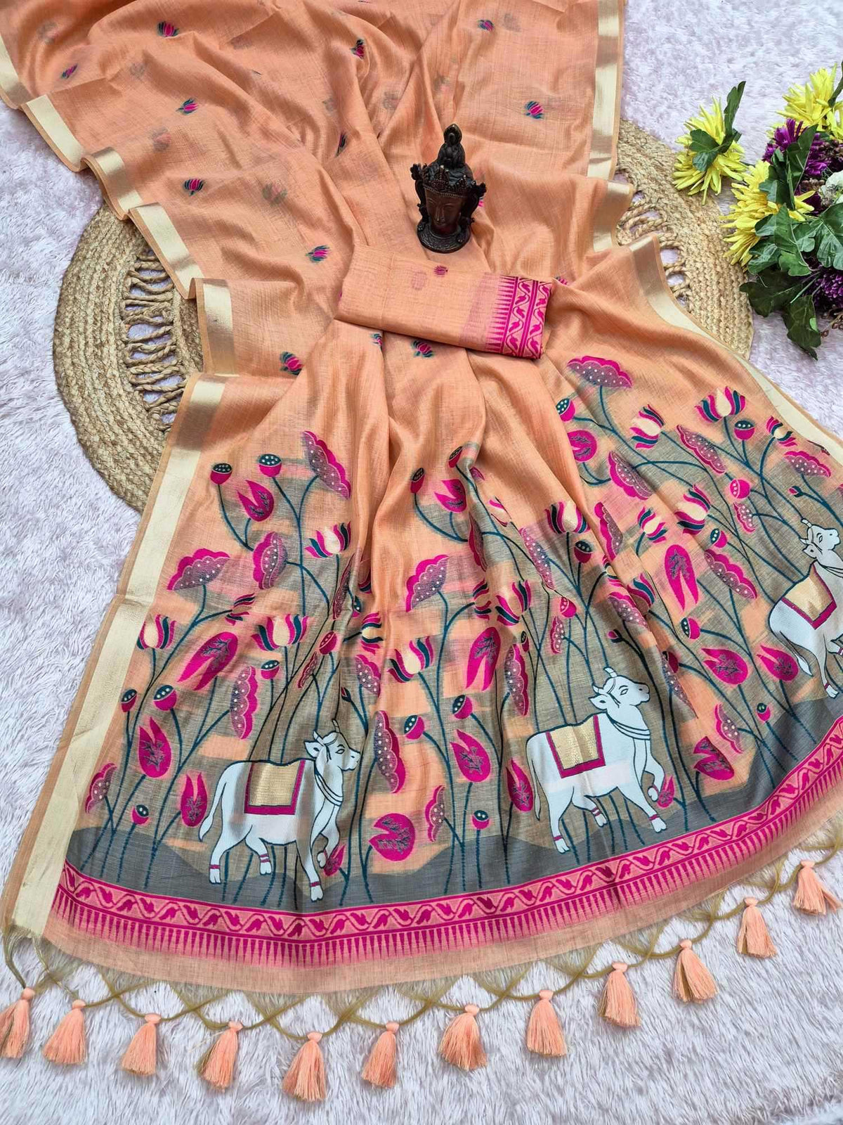 Cotton Designer Saree in Orange