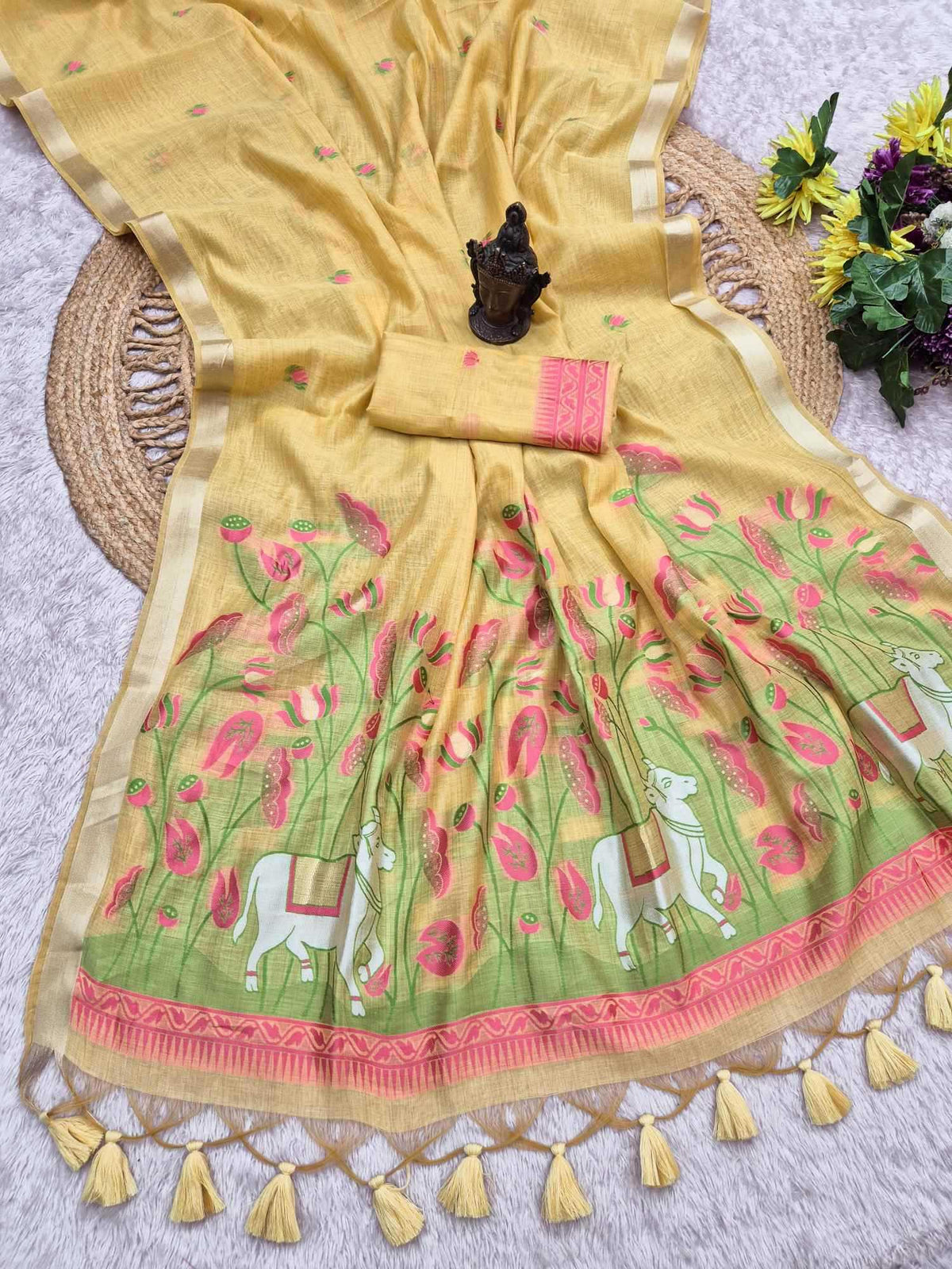 Cotton Designer Saree in Orange