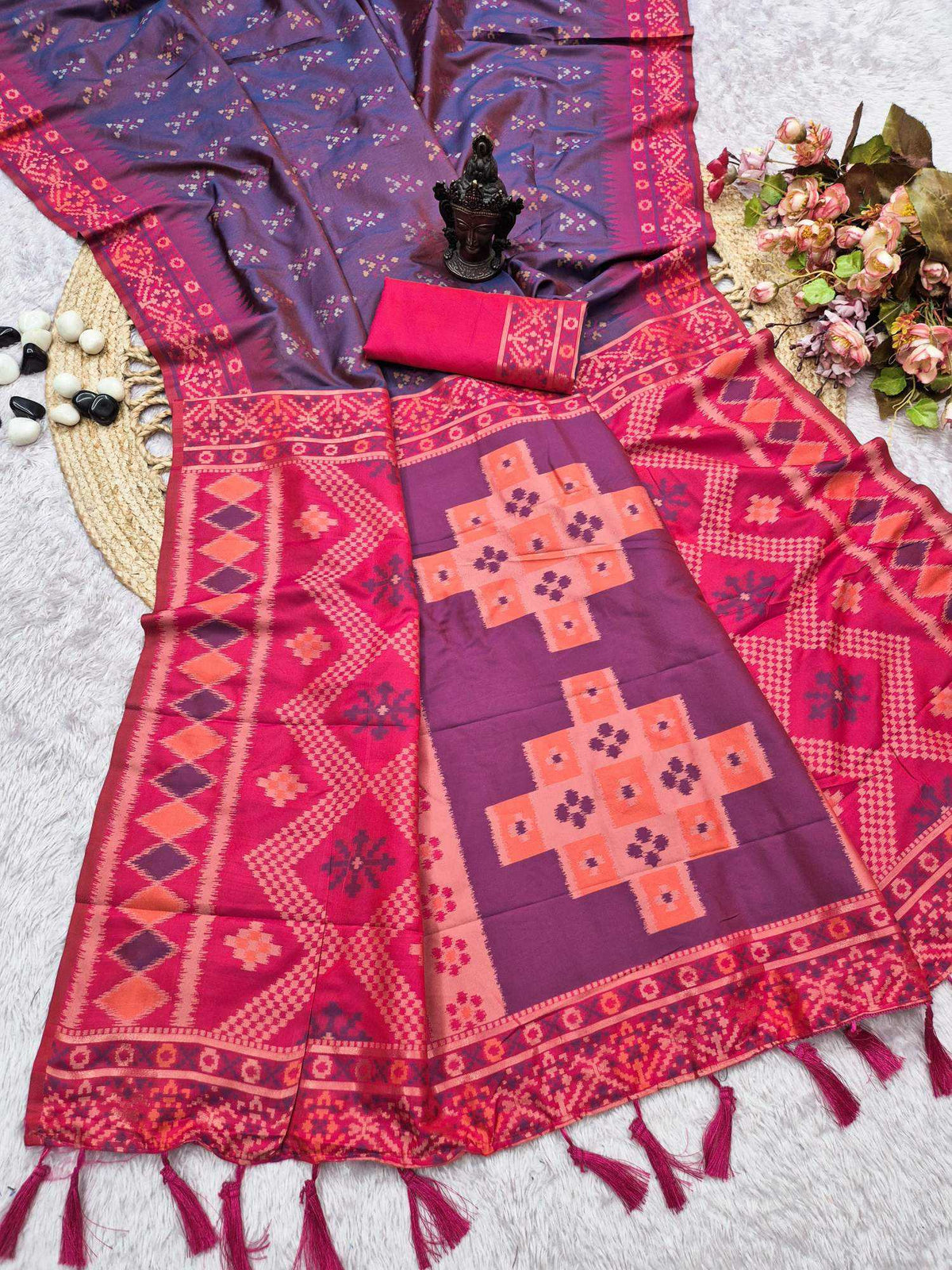Ikkat Patola Banarasi Soft Silk Saree