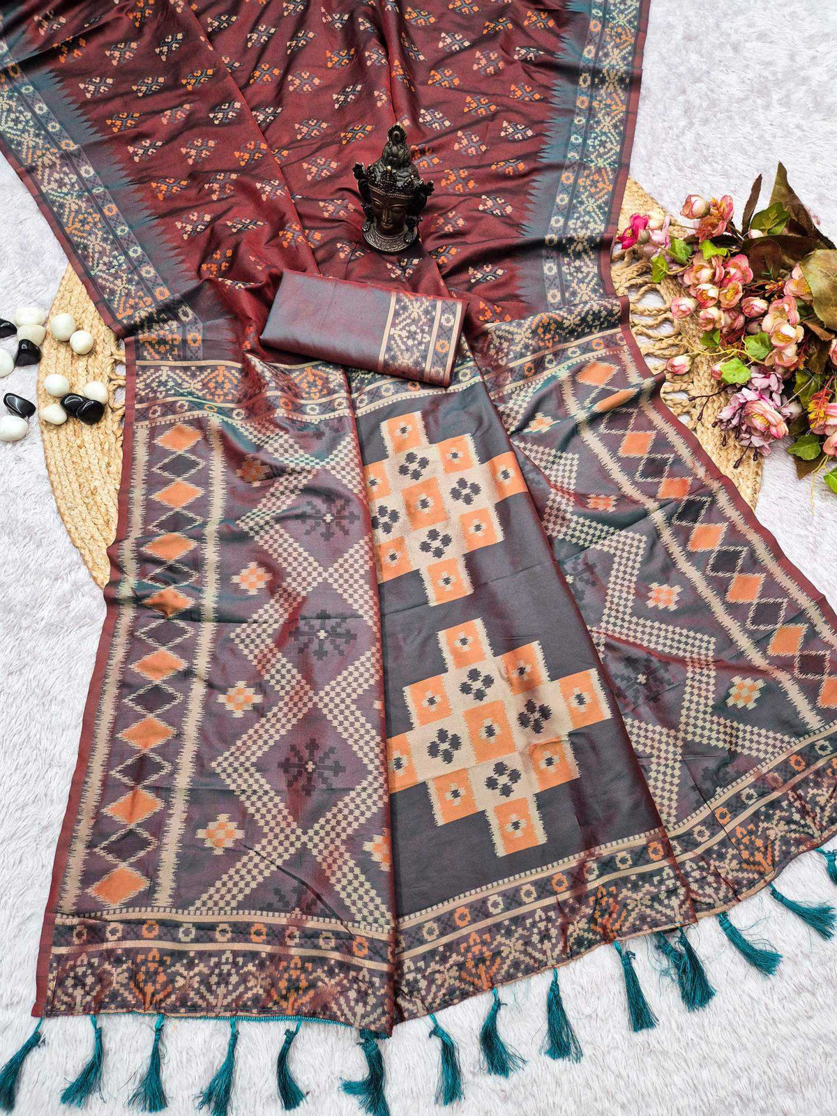 Ikkat Patola Banarasi Soft Silk Saree
