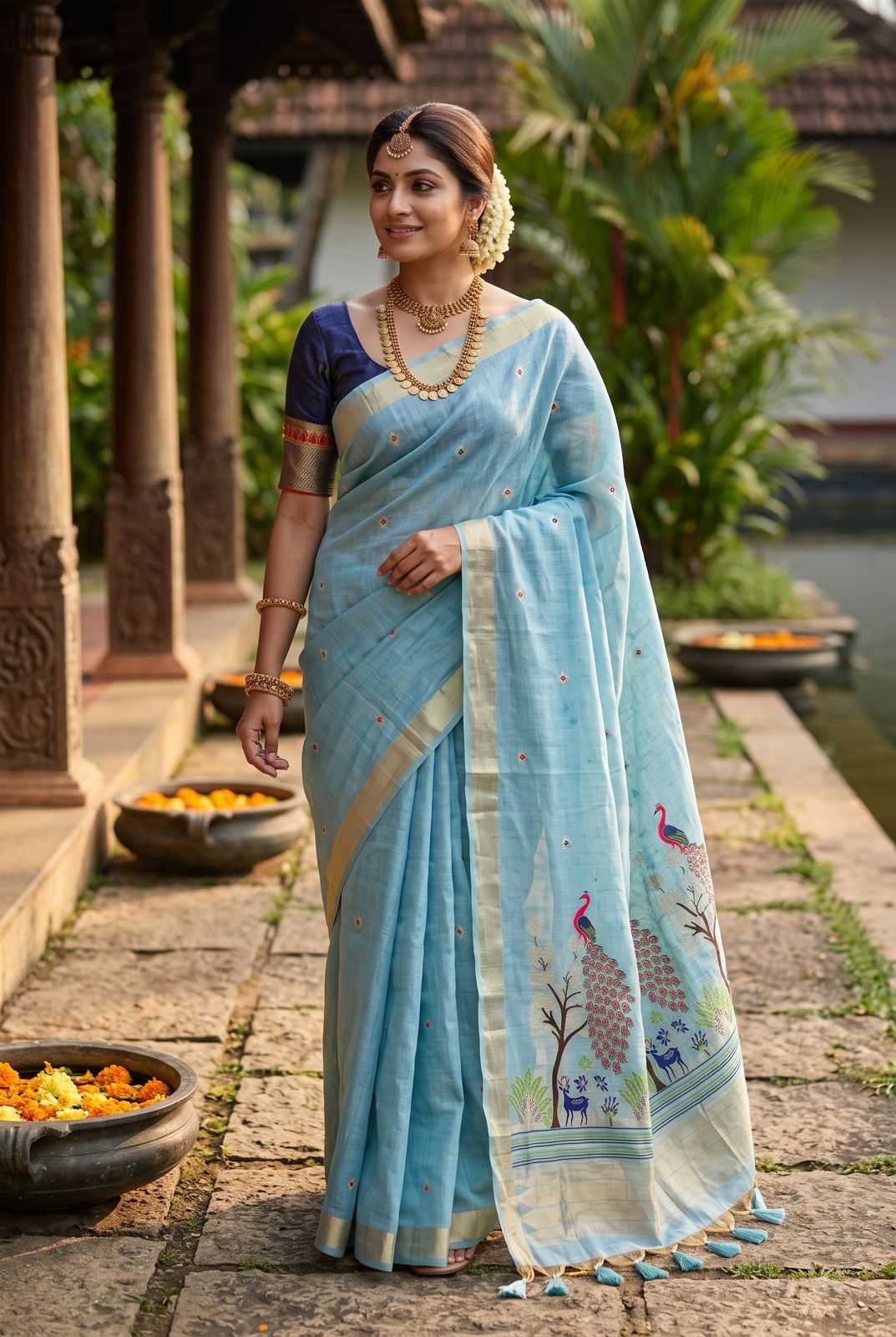 Vantara Cotton Zari Border Saree