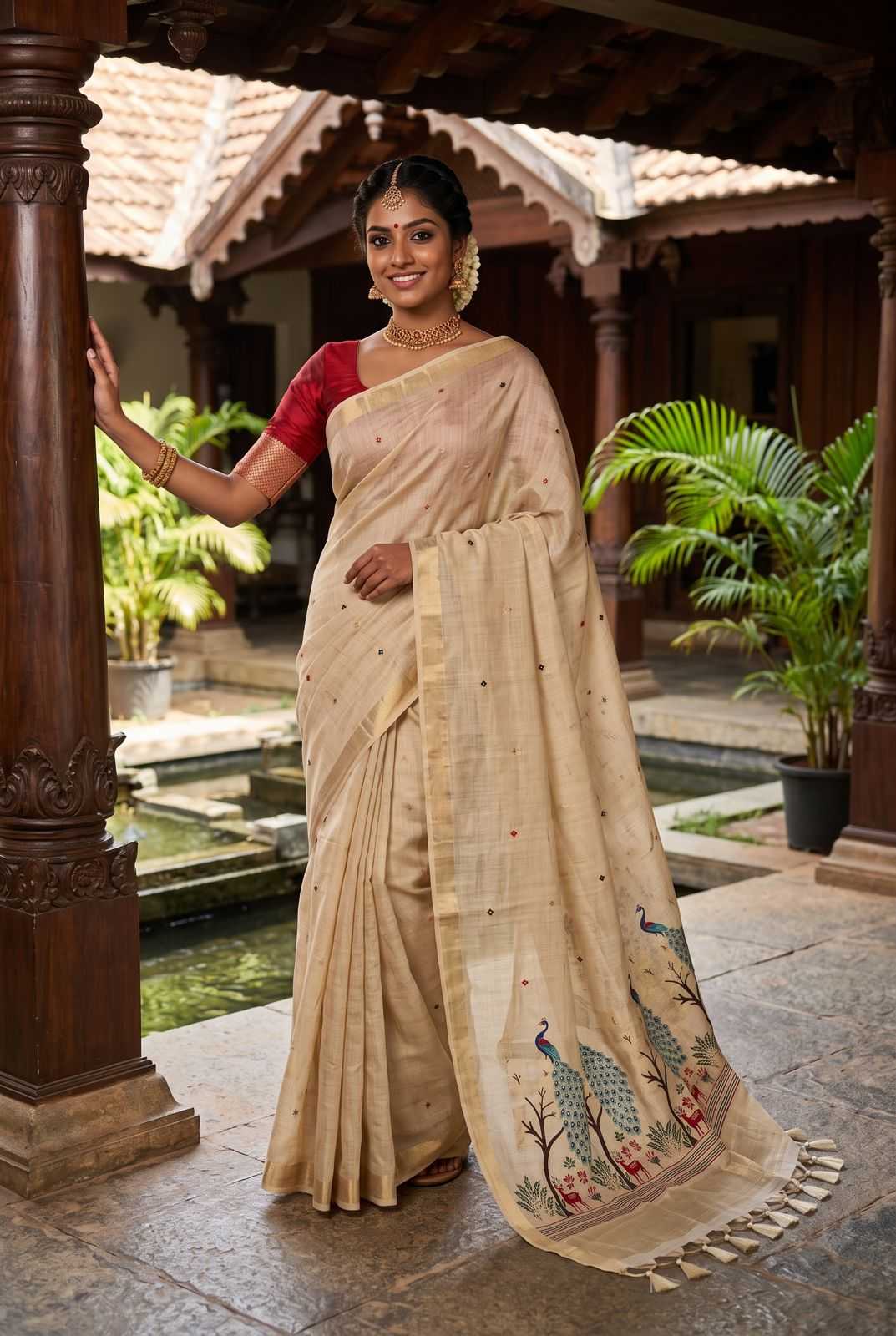 Vantara Cotton Zari Border Saree