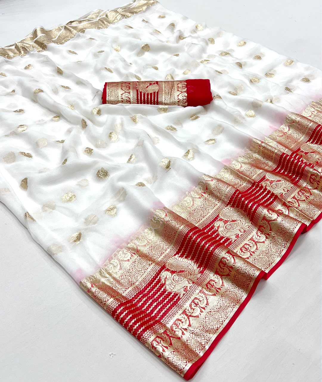 Amaira Premium Georgette Designer Saree in White
