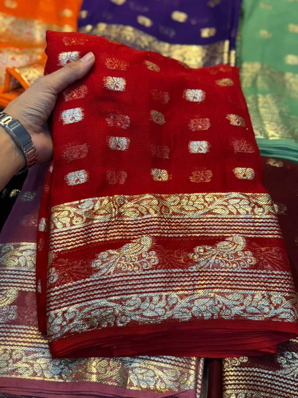 Amaira Premium Georgette Designer Saree in Red