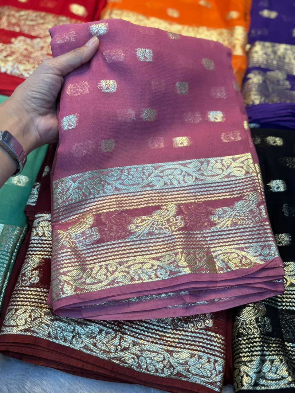 Amaira Premium Georgette Designer Saree in Red