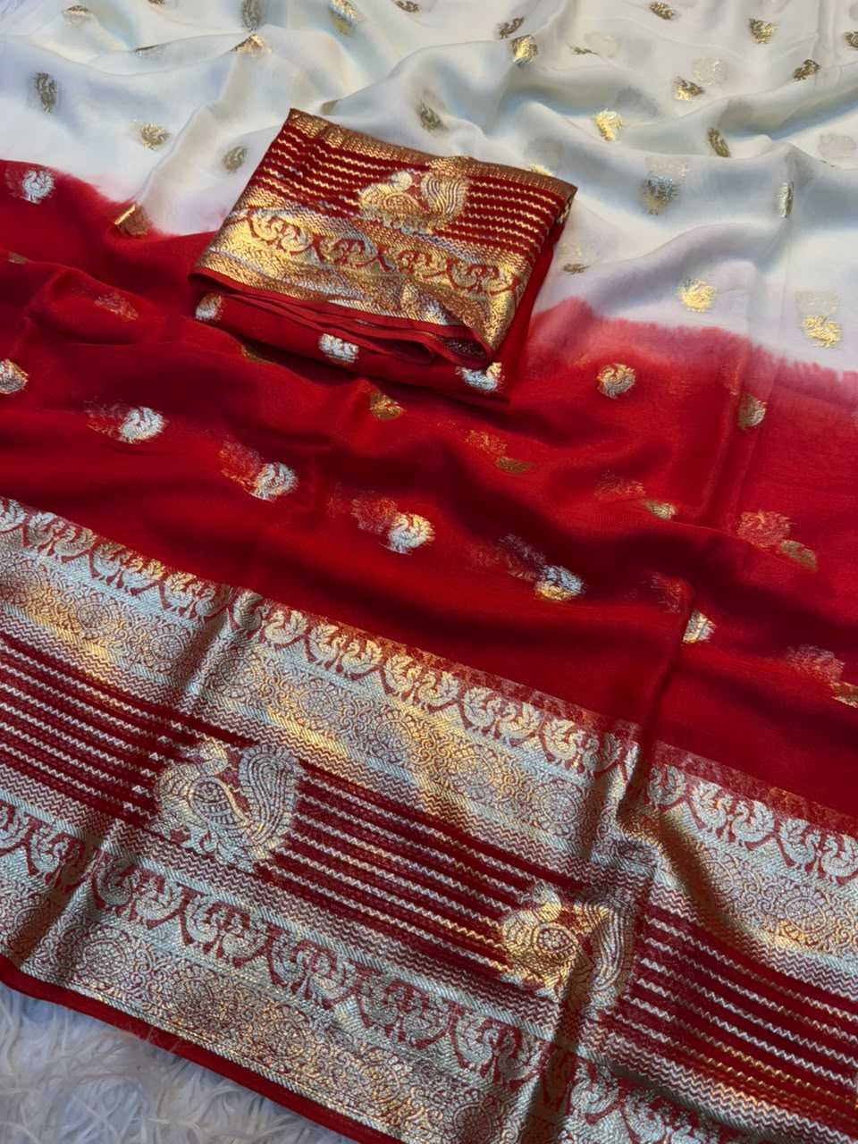 Anika Premium Georgette Designer Saree in White