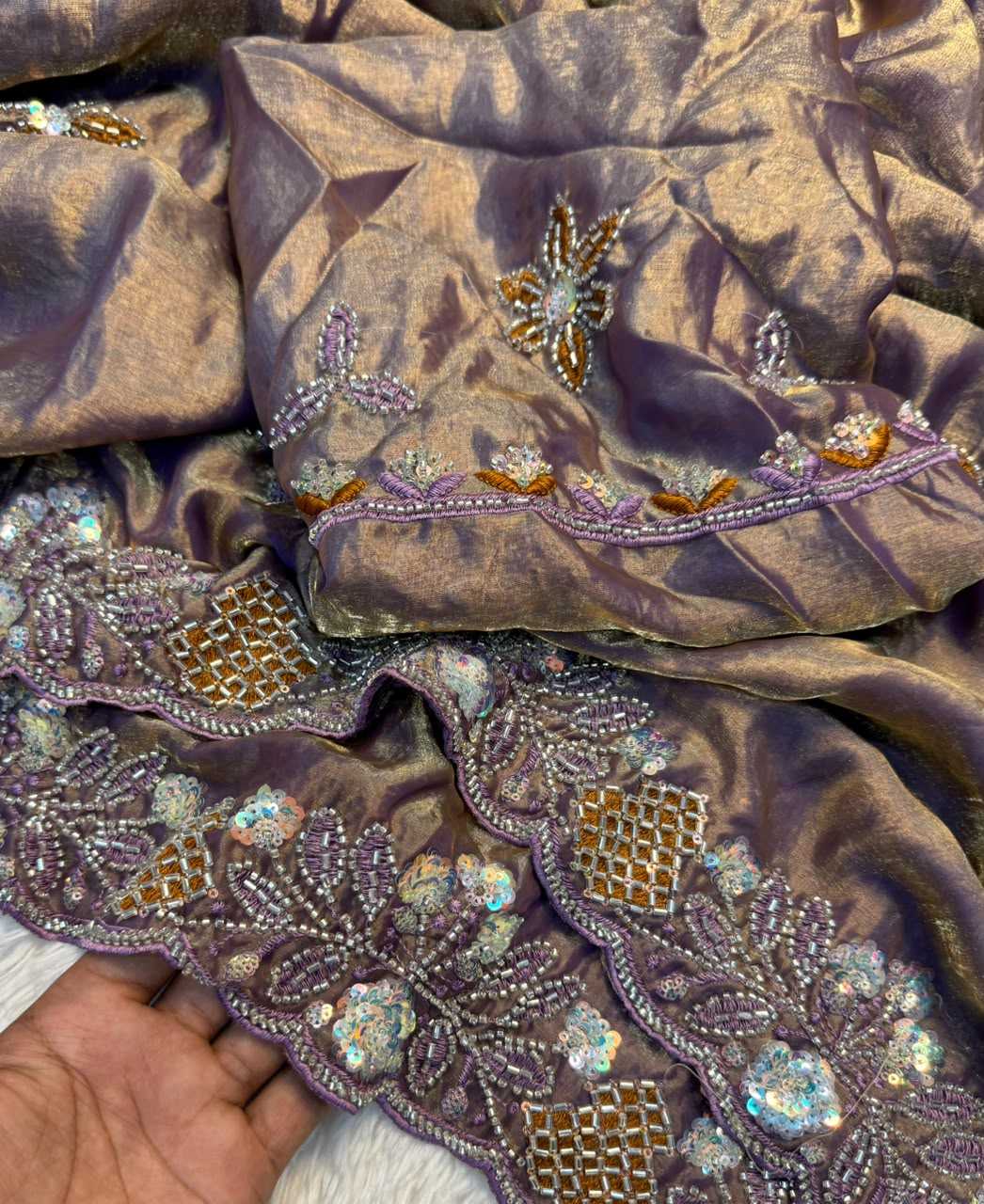 Falguni Space Silk Soft Saree in Purple