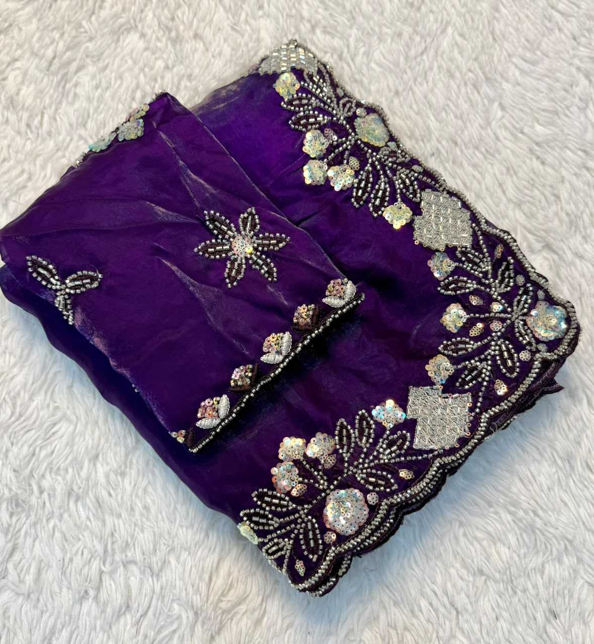 Falguni Space Silk Soft Saree in Purple