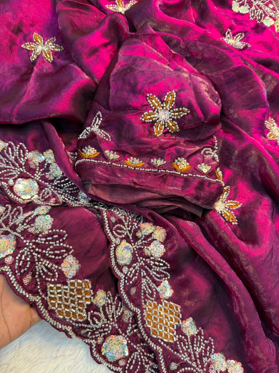 Falguni Space Silk Soft Saree in Purple