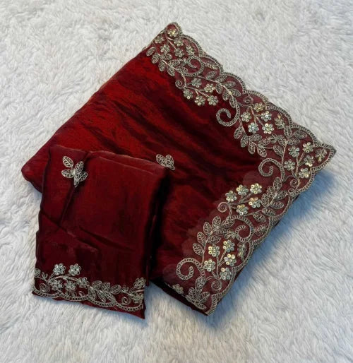 Kavya Space Silk Soft Saree in Maroon