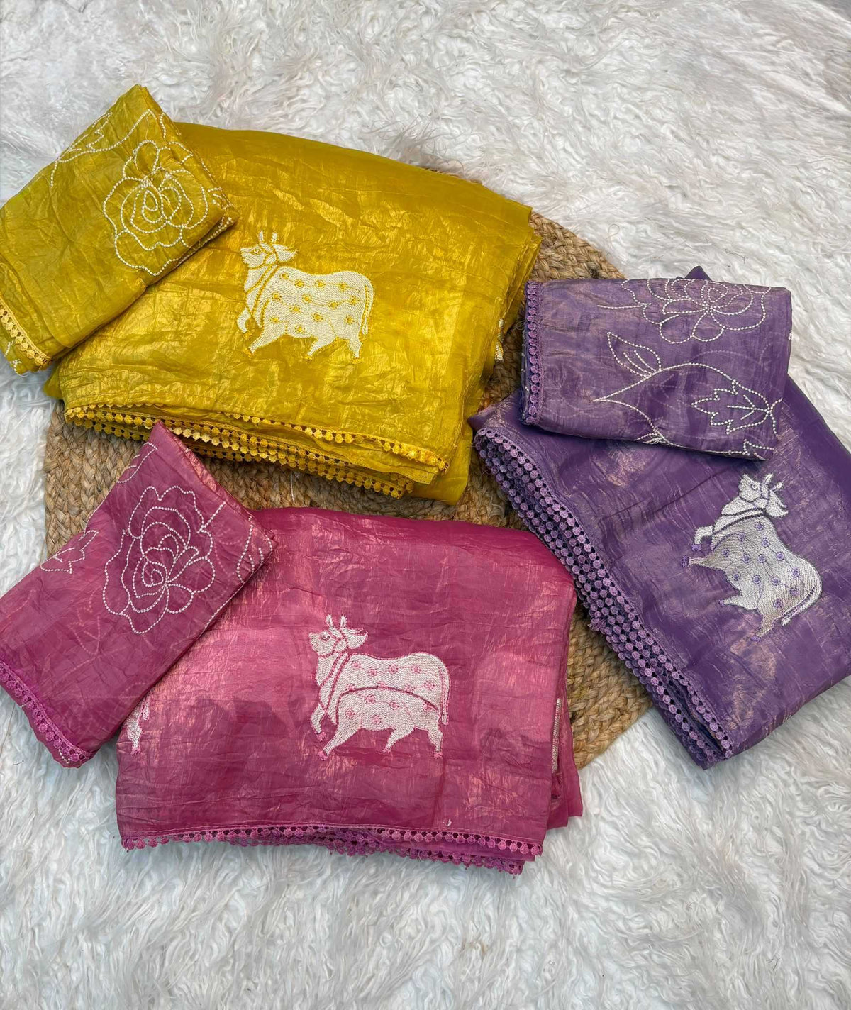 Cow Gold Crunchi Designer Saree
