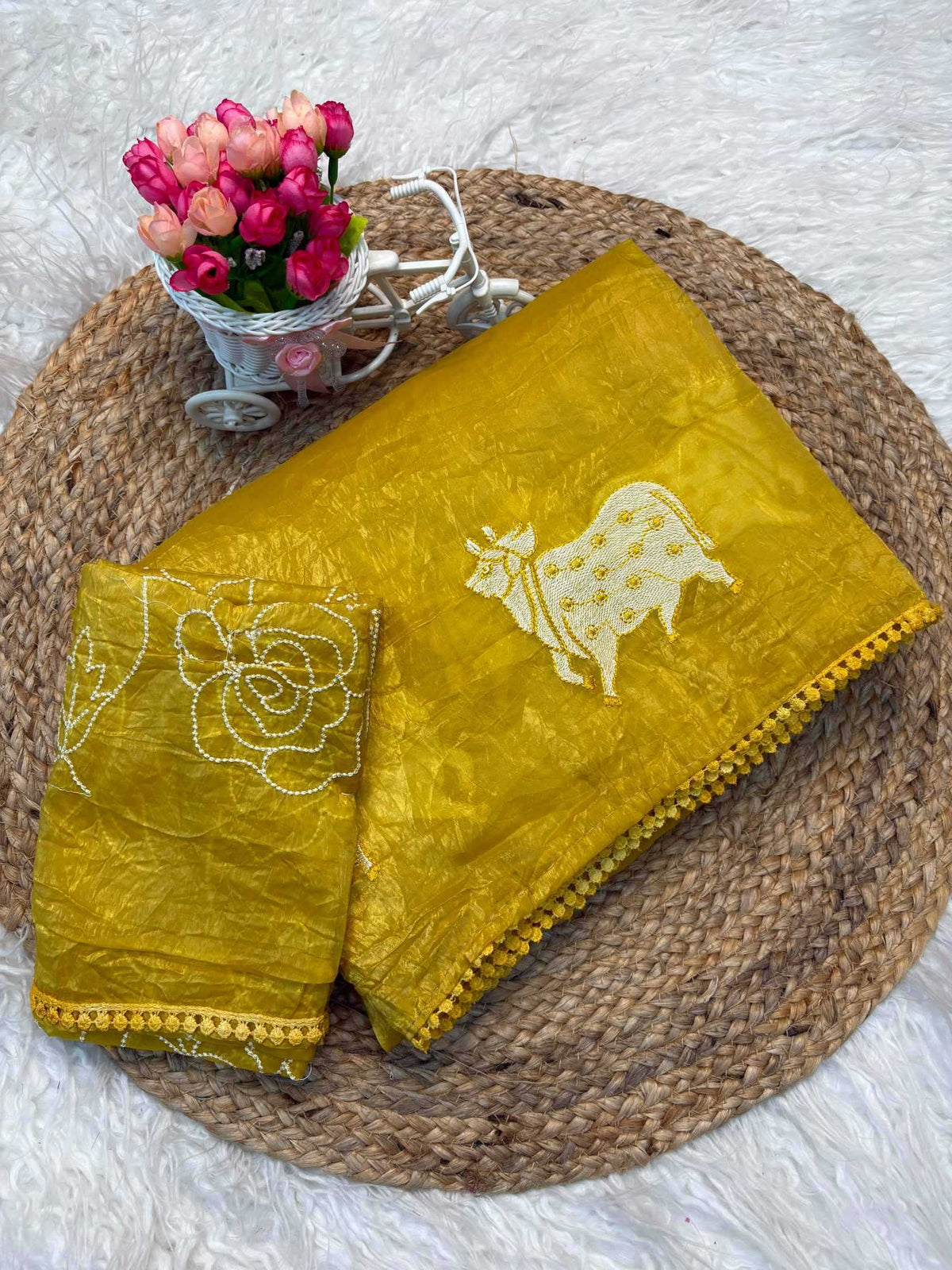 Cow Gold Crunchi Designer Saree