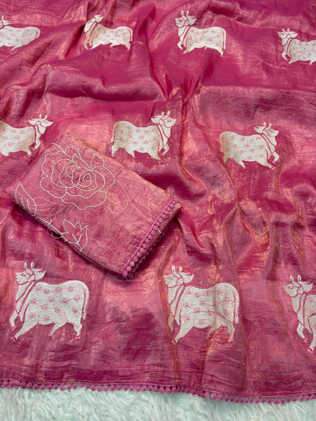 Cow Gold Fancy Designer Saree