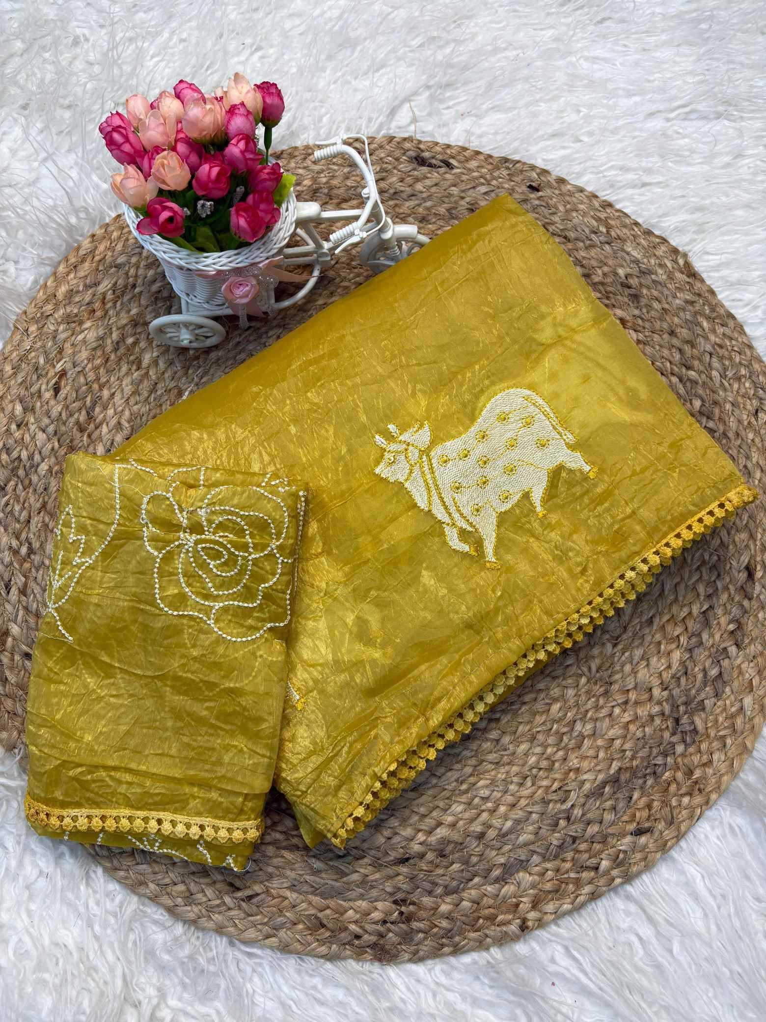 Soft Gold Crush Designer Saree