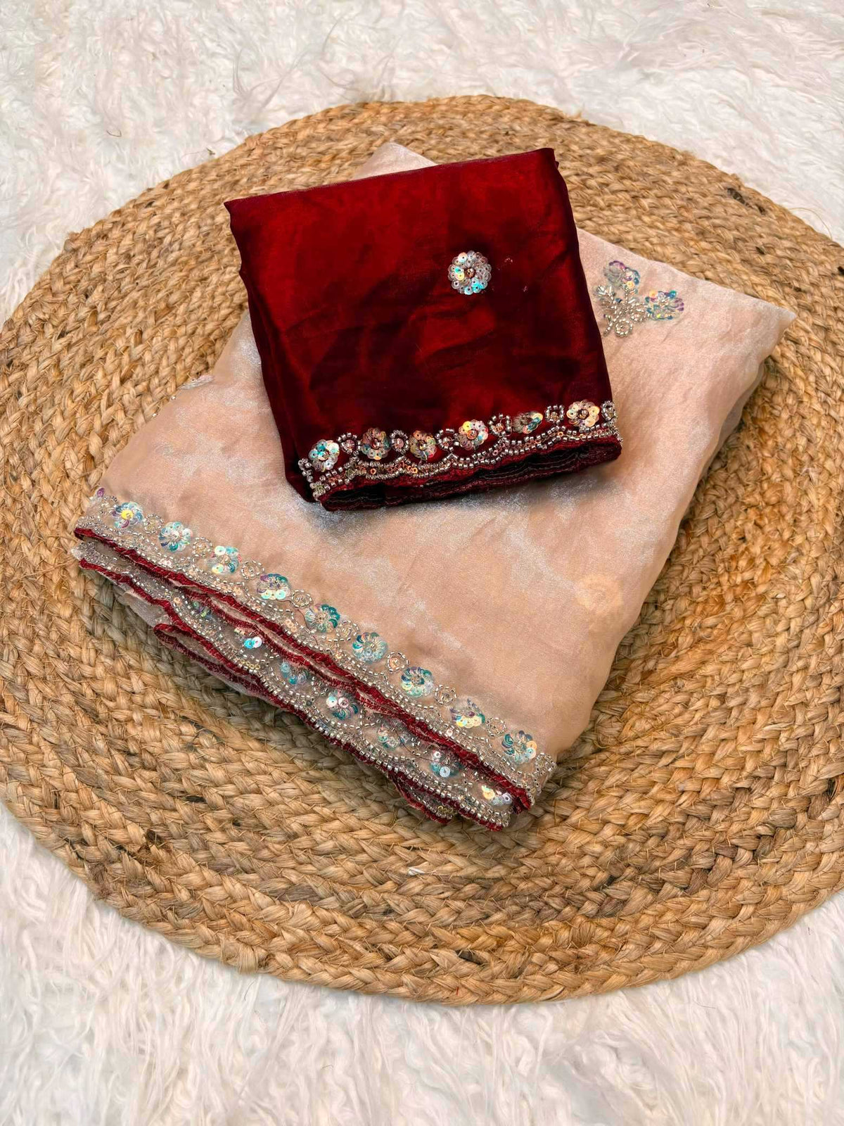 Fendy Beads Space Silk Handloom Saree