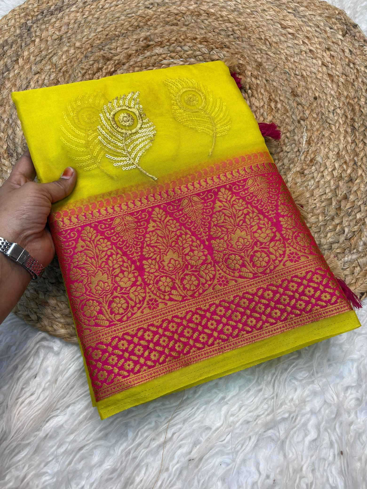 Rani Morepankh Organza Saree