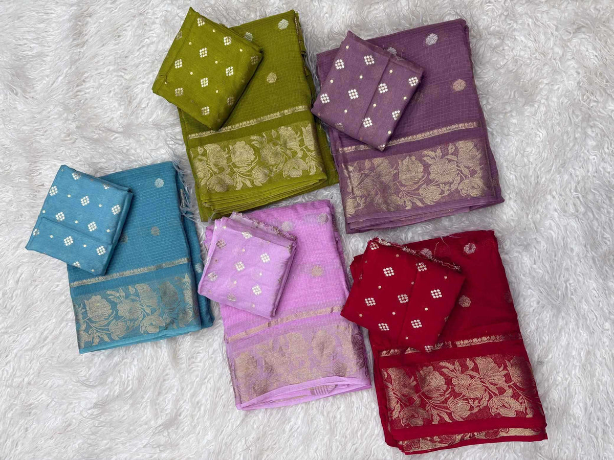 Shree Pure Viscos Kota Doria Saree in Sky