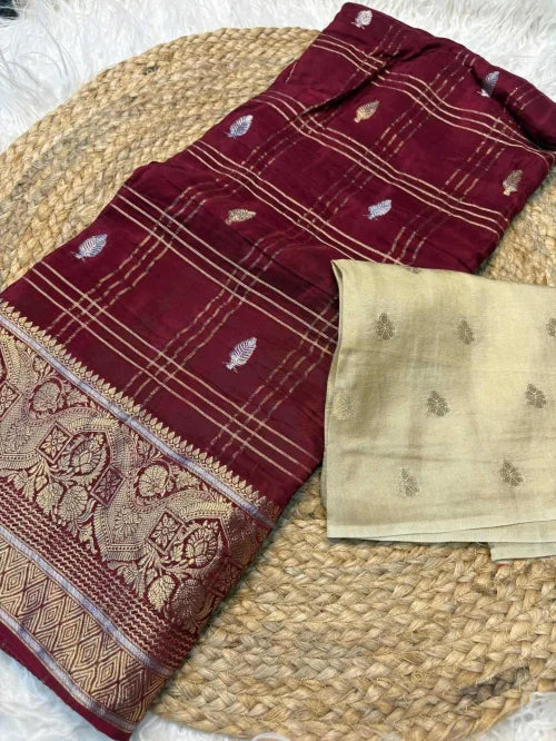 Shree Maysoor Pure Viscos Designer Saree in Maroon