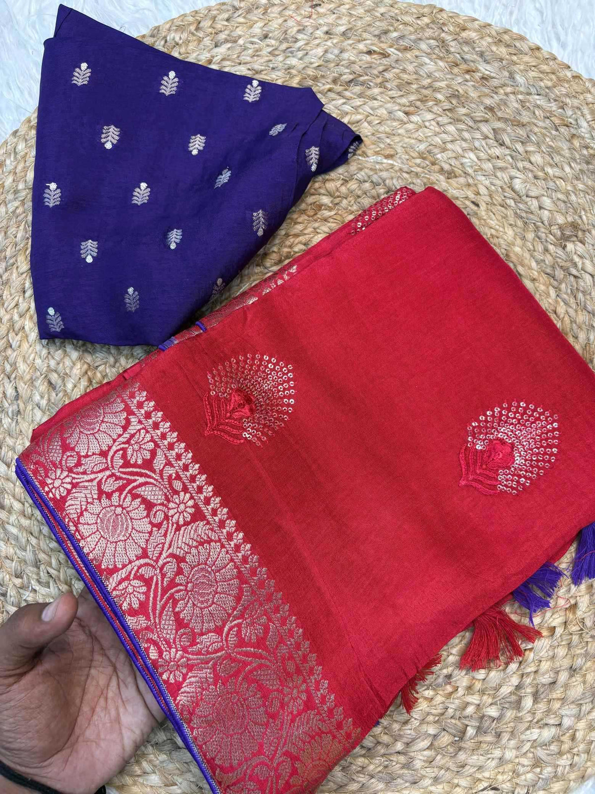 Shree Pure Viscos Designer Saree in Rani