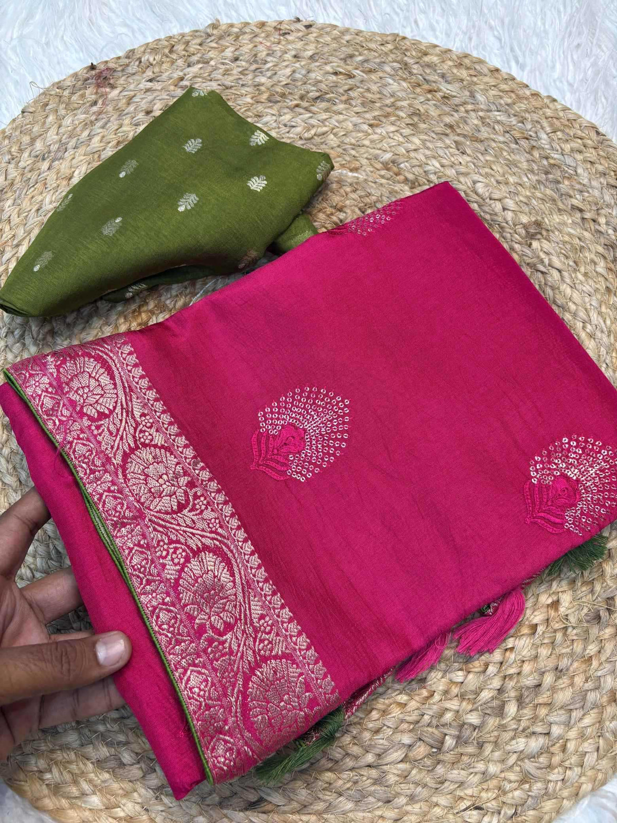 Shree Pure Viscos Designer Saree in Rani