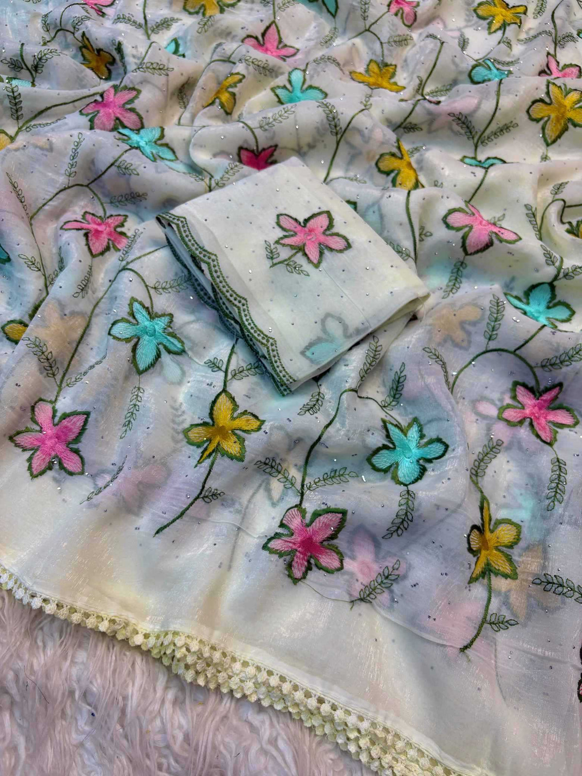 Shree White Crush Silk Soft Saree