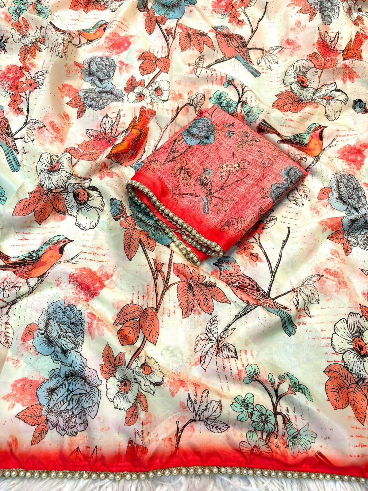 Sparrow Kalamkari Tissue Designer Saree