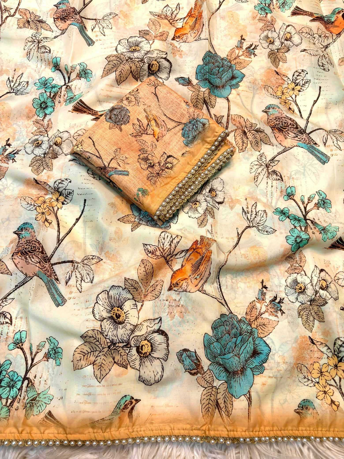 Sparrow Kalamkari Tissue Designer Saree